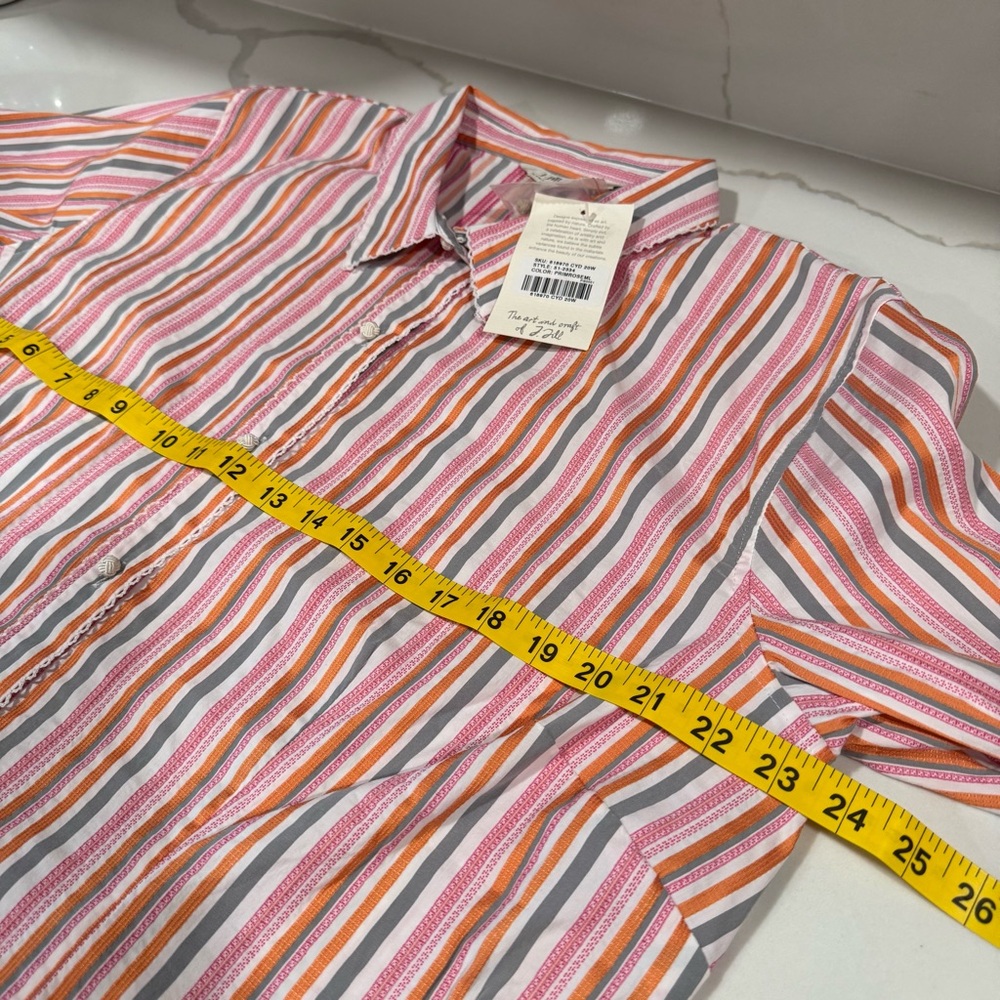 J. Jill Stretch button up shirt collared pink orange coquette‎ fitted Size 20 W - Picture 12 of 13
